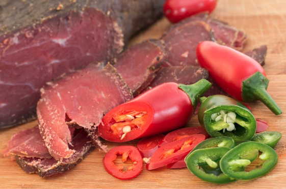 cured meat with peppers